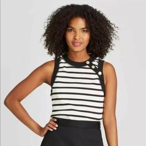 Who What Wear Target Stripe Ribbed Button Tank Top Size XS Extra Small NWOT